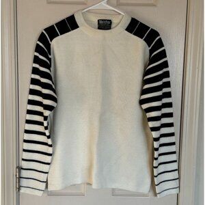 Vintage Meister Pullover Sweater Black/White Sleeve‎ Crew Women's Medium N1